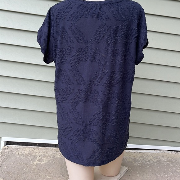 EUC dark blue Peace & Pearls very soft cold shoulder top - Picture 5 of 13